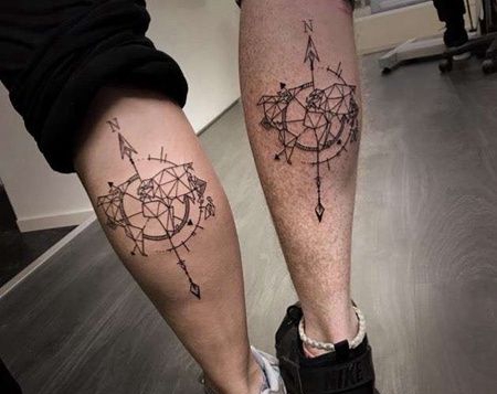几何小腿地图纹身图案