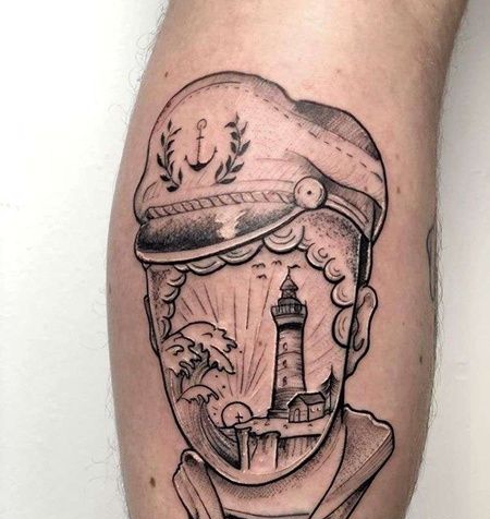 New School小腿水手纹身图案