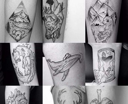 线条腿纹身图案