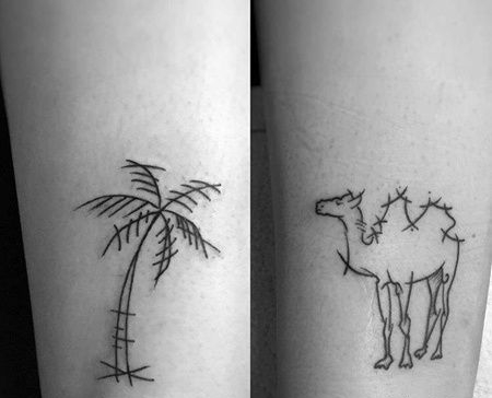 小清新小腿骆驼椰子树纹身图案