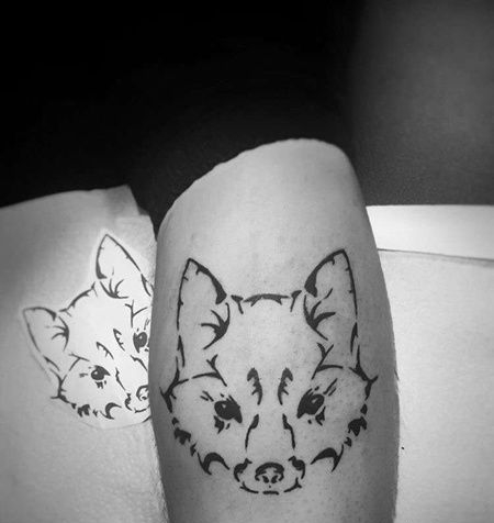 线条大腿狐狸纹身图案