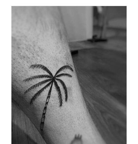 线条小腿椰子树纹身图案
