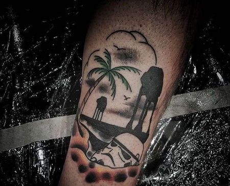 Old School小腿黑武士纹身图案