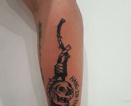 Old School小臂绳索骷髅纹身图案