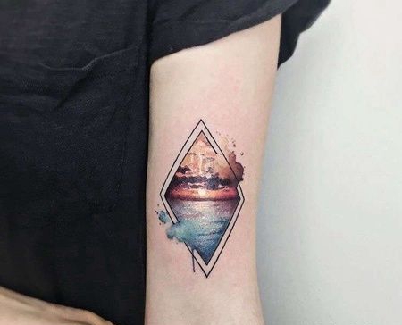 水彩大臂风景纹身图案