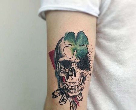 水彩大臂骷髅纹身图案