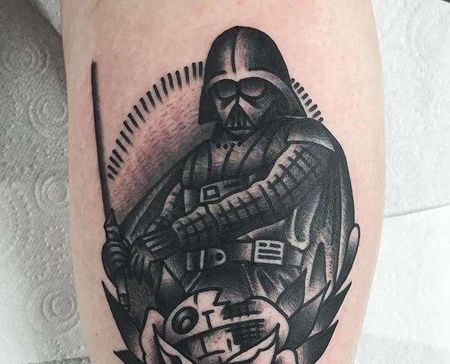Old School大腿黑武士纹身图案