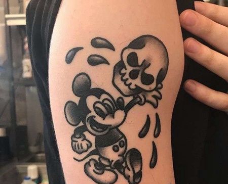 Old School大臂米老鼠骷髅纹身图案