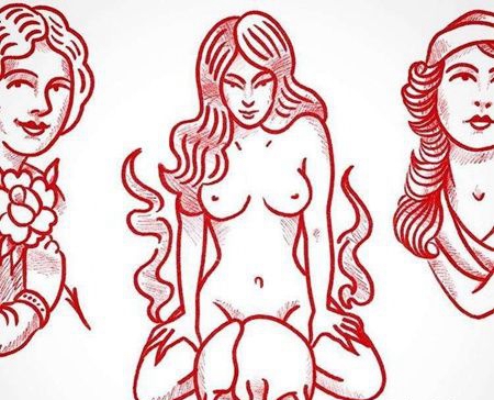 Old School小臂女人骷髅纹身图案