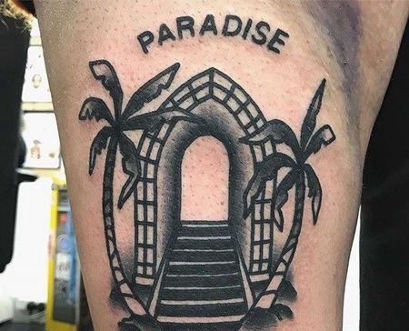 Old School大腿隧道纹身图案