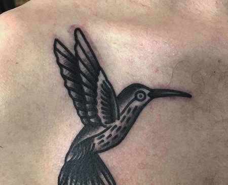 Old School锁骨鸟纹身图案