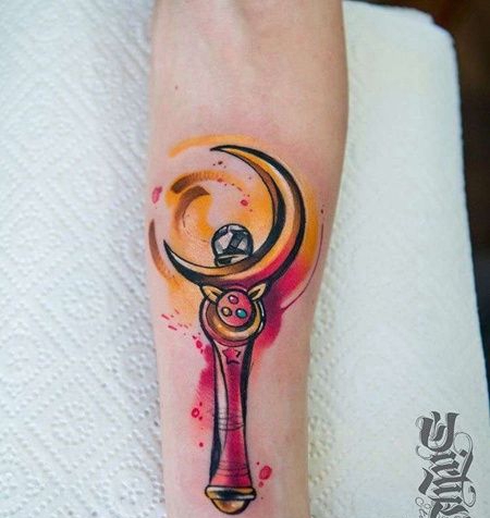 水彩大臂仙女棒纹身图案