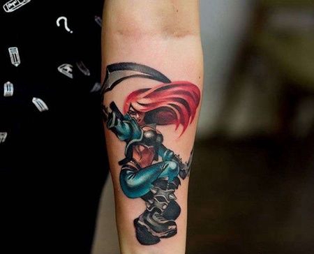 水彩小臂英雄联盟卡特琳娜纹身图案