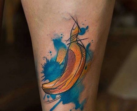 水彩小腿香蕉纹身图案