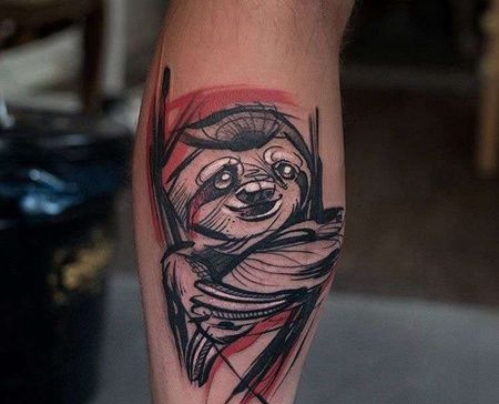 水彩小腿树懒纹身图案