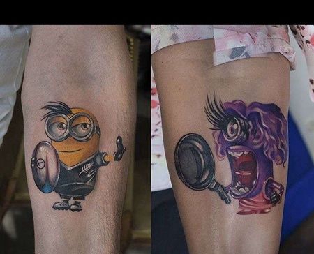 水彩小臂小黄人纹身图案