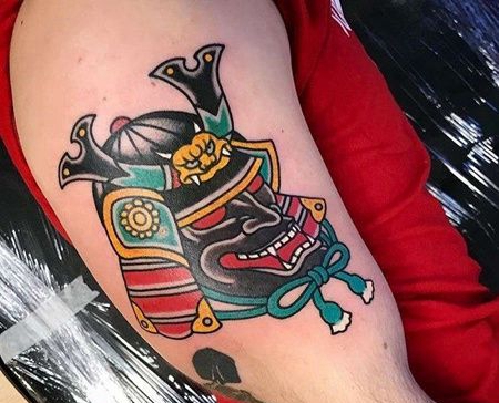 Old School大臂鬼武士纹身图案