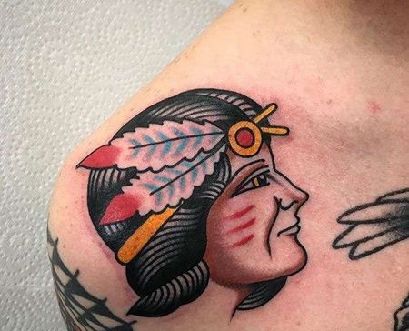 Old School锁骨印第安女人纹身图案