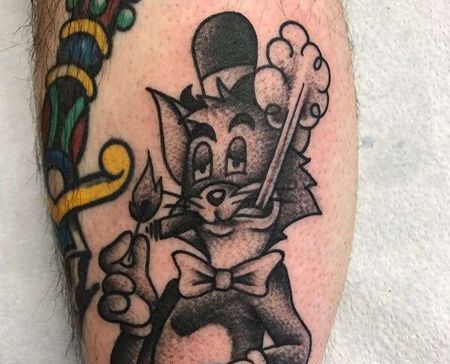 Old School小腿汤姆猫纹身图案