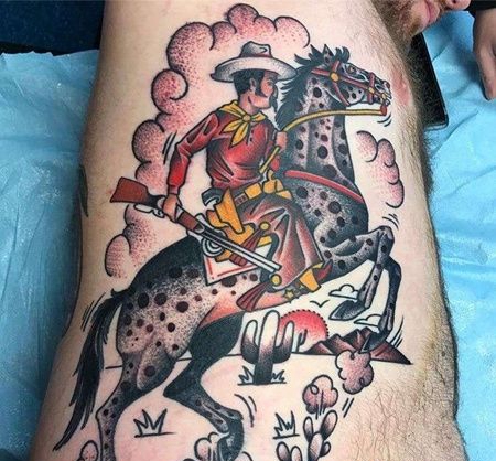 Old School侧腰牛仔纹身图案