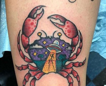 Old School大腿螃蟹纹身图案