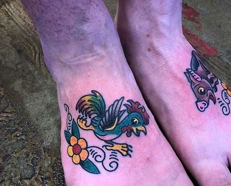 Old School脚背公鸡纹身图案