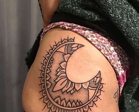 几何大腿月亮纹身图案