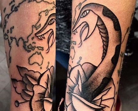 几何小臂蛇玫瑰纹身图案