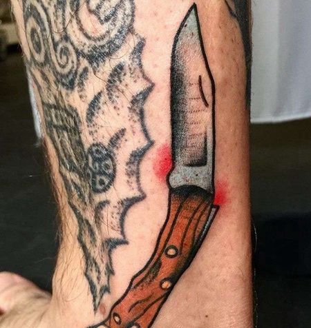 Old School脚踝折刀纹身图案