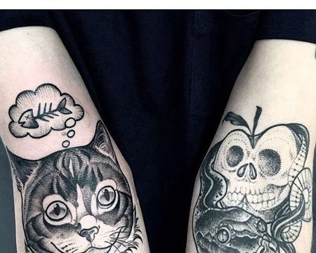 New School小臂蛇猫纹身图案