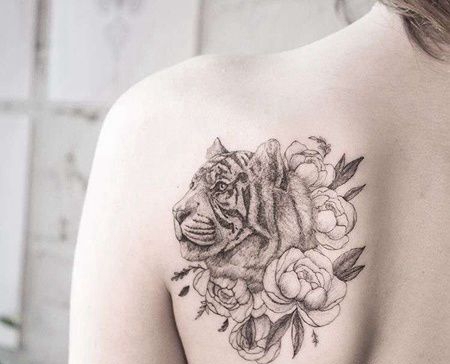 点线后背老虎纹身图案