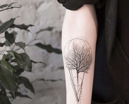 几何小臂树纹身图案