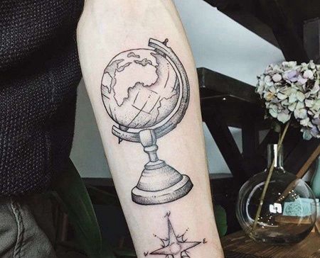点线小臂地球仪纹身图案