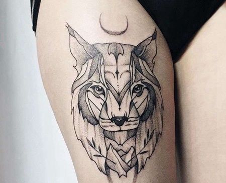 点线大腿老虎纹身图案