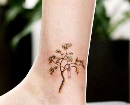 小清新脚踝树纹身图案