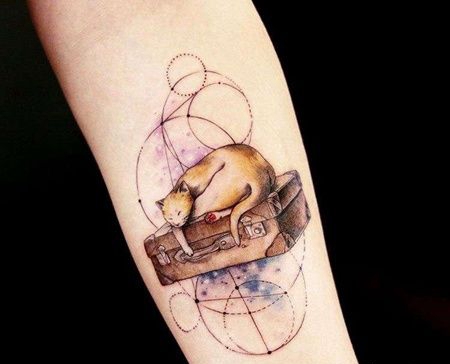 水彩小臂猫纹身图案