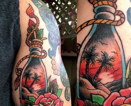 Old School大臂瓶子玫瑰纹身图案