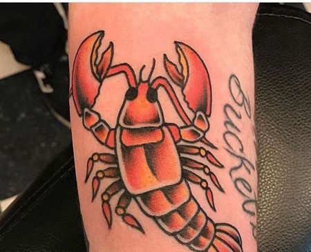 Old School大腿龙虾纹身图案