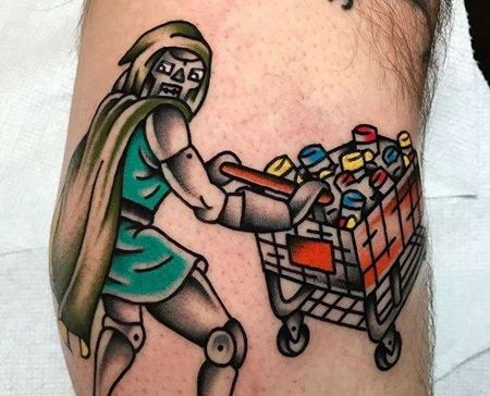 Old School小腿机器人纹身图案