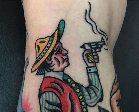 Old School小腿牛仔纹身图案