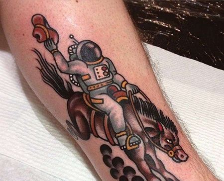 Old School小臂宇航员马纹身图案