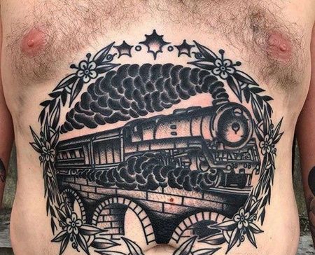 Old School腹部火车纹身图案