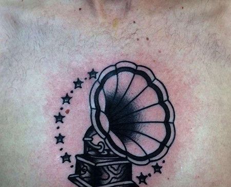 Old School前胸唱片机纹身图案