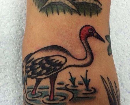 Old School小臂鹤纹身图案