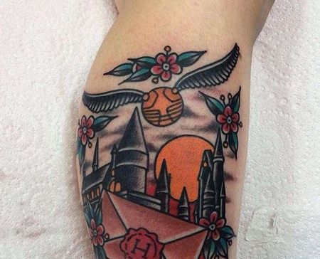 Old School小腿哈利波特纹身图案