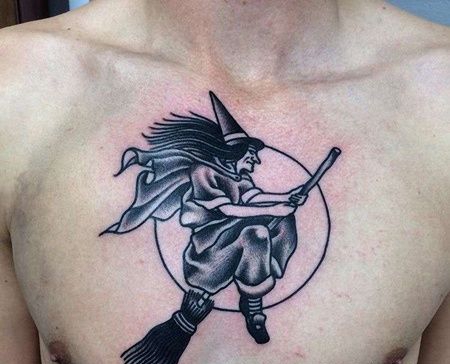 Old School前胸女巫纹身图案