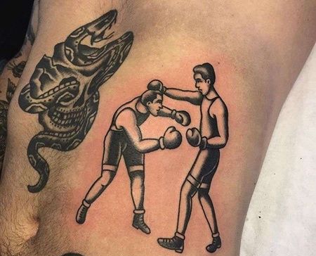Old School侧腰拳击手纹身图案