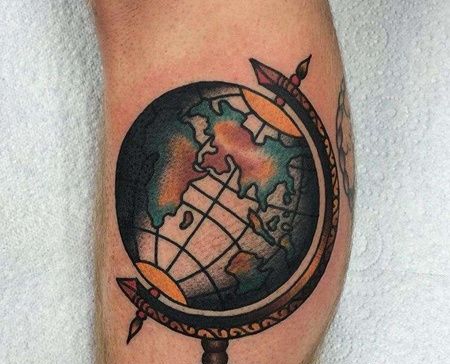 Old School小腿地球仪纹身图案