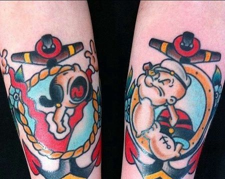 Old School小臂大力水手纹身图案