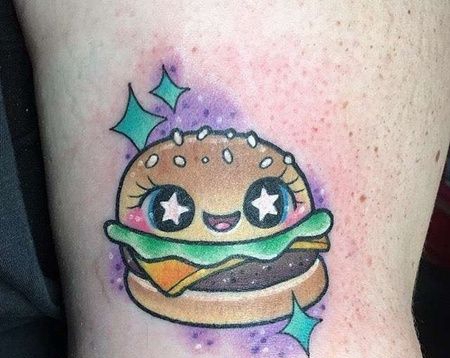 New School大腿汉堡纹身图案